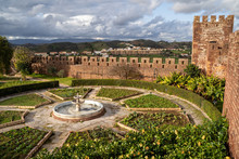 View Of The Interior Of The Silves Castle, From Up On The Castle Walls, Looking Down At The Garden Courtyard