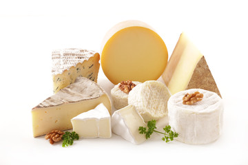 Wall Mural - various french cheese portion isolated on white background