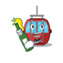 Canvas Print - mascot cartoon design of ropeway with bottle of beer