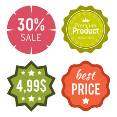 Wall Mural - Collection of promotional banners for holidays discounts and sales announcement. Isolated set of labels or stickers with 30 percent reduction and inscriptions. Shops and store coupons, vector