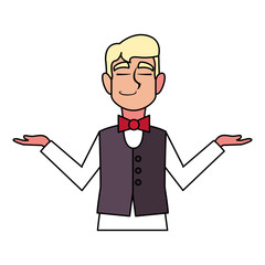 Sticker - man waiter with uniform on white background