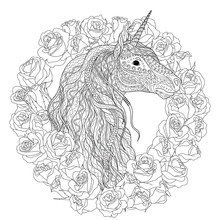 Beautiful Unicorn For Coloring Book For Adults.