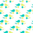 Spring romantic seamless pattern with little birds in love and flower. Gouache and acrylic hand drawn elements. For packaging, textiles and prints, wallpaper