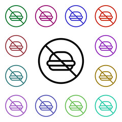 Poster - Prohibition of fast food multi color style icon. Simple thin line, outline vector of ban icons for ui and ux, website or mobile application
