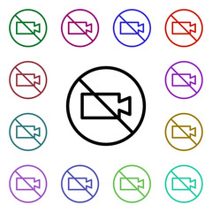 Poster - Prohibition video recording multi color style icon. Simple thin line, outline vector of ban icons for ui and ux, website or mobile application
