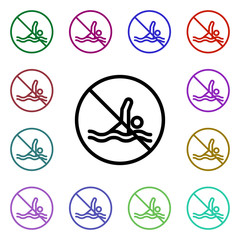 Poster - Prohibition swims multi color style icon. Simple thin line, outline vector of ban icons for ui and ux, website or mobile application