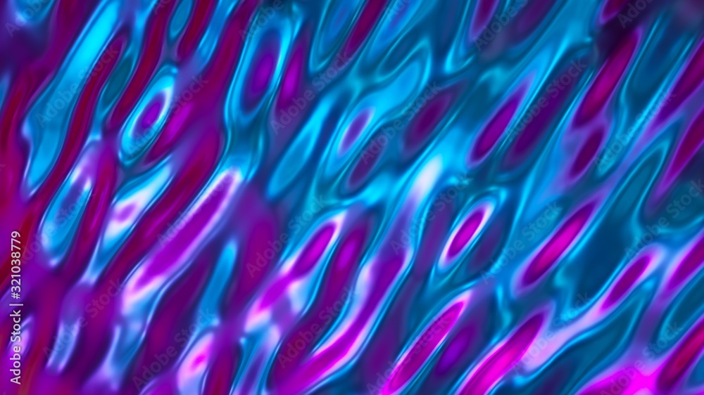 3d render, abstract wavy liquid background, ultraviolet holographic ...