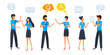 People talking and thinking, group chat communication with colorful dialogue speech bubbles, businessmen discuss social network, customer service, online support, question and answer, faq. Clip art