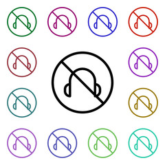 Poster - Prohibition of headphones multi color style icon. Simple thin line, outline vector of ban icons for ui and ux, website or mobile application