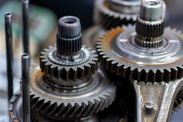 Wall Mural - Close-up helical gears in car automatic transmission