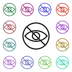 Poster - Prohibition to watch multi color style icon. Simple thin line, outline vector of ban icons for ui and ux, website or mobile application