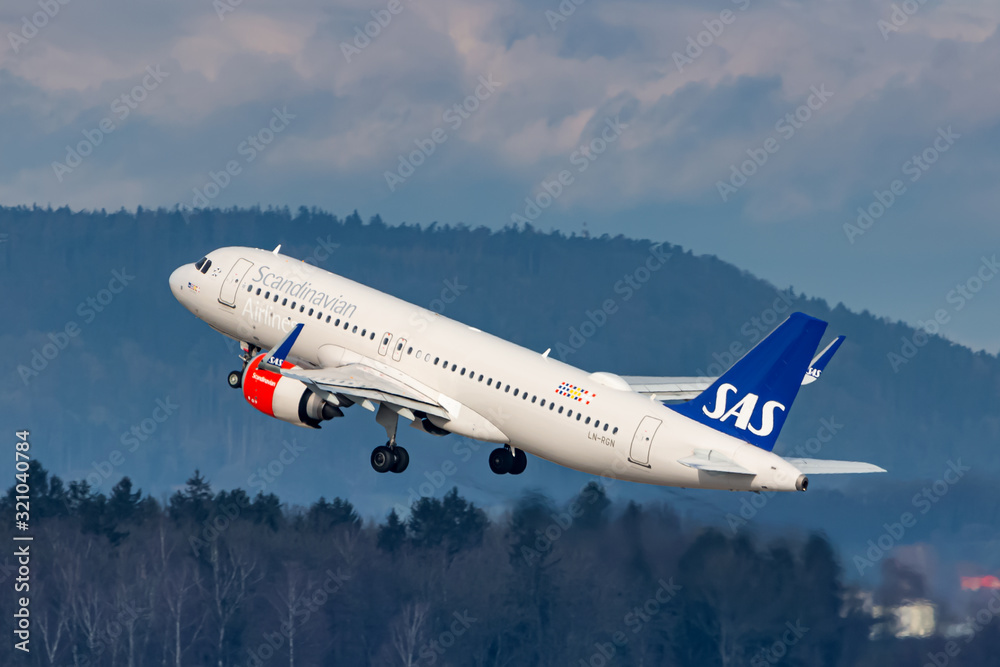 SAS Airbus A320 Neo airplane at Zurich airport