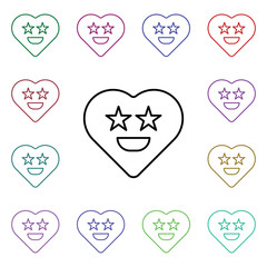 Poster - Emoji excited multi color style icon. Simple thin line, outline vector of heart emotions icons for ui and ux, website or mobile application