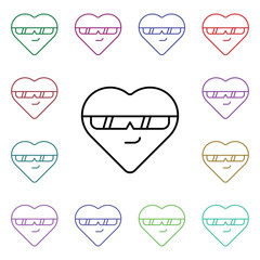 Poster - Cool emoji multi color style icon. Simple thin line, outline vector of heart emotions icons for ui and ux, website or mobile application