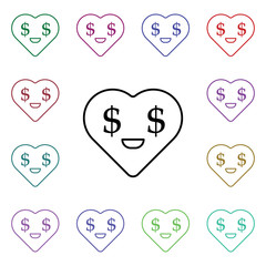 Poster - Cool emoji greed multi color style icon. Simple thin line, outline vector of heart emotions icons for ui and ux, website or mobile application