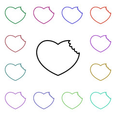Poster - Heart with bite multi color style icon. Simple thin line, outline vector of heartbeat icons for ui and ux, website or mobile application