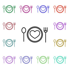 Poster - Heart dish multi color style icon. Simple thin line, outline vector of heartbeat icons for ui and ux, website or mobile application