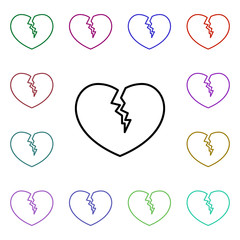 Poster - Broken heart multi color style icon. Simple thin line, outline vector of heartbeat icons for ui and ux, website or mobile application