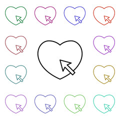 Poster - Heart click with mouse arrow pointer multi color style icon. Simple thin line, outline vector of heartbeat icons for ui and ux, website or mobile application
