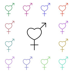 Poster - Heart female and male signs multi color style icon. Simple thin line, outline vector of heartbeat icons for ui and ux, website or mobile application