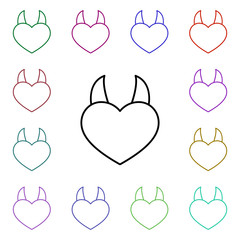 Poster - Devil heart with 2 horns multi color style icon. Simple thin line, outline vector of heartbeat icons for ui and ux, website or mobile application