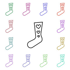Poster - Sock with hearts multi color style icon. Simple thin line, outline vector of heartbeat icons for ui and ux, website or mobile application