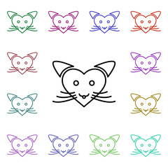 Poster - Love cat with heart multi color style icon. Simple thin line, outline vector of heartbeat icons for ui and ux, website or mobile application