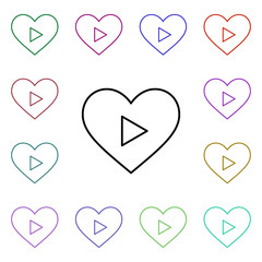 Poster - Heart play button multi color style icon. Simple thin line, outline vector of heartbeat icons for ui and ux, website or mobile application