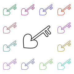 Poster - Key with heart multi color style icon. Simple thin line, outline vector of heartbeat icons for ui and ux, website or mobile application
