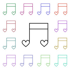 Poster - Musical heart notes multi color style icon. Simple thin line, outline vector of heartbeat icons for ui and ux, website or mobile application