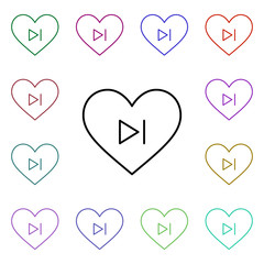 Poster - Heart play next button multi color style icon. Simple thin line, outline vector of heartbeat icons for ui and ux, website or mobile application