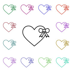 Poster - Heart shaped gift with ribbon bow multi color style icon. Simple thin line, outline vector of heartbeat icons for ui and ux, website or mobile application