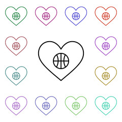 Poster - Basketball ball heart multi color style icon. Simple thin line, outline vector of heartbeat icons for ui and ux, website or mobile application