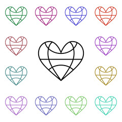 Poster - Heart world grid multi color style icon. Simple thin line, outline vector of heartbeat icons for ui and ux, website or mobile application
