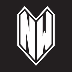 NW Logo monogram with emblem line style isolated on black background