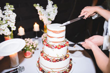 Newlyweds Cutting Wedding Cake