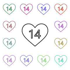 Poster - Valentines dating day heart multi color style icon. Simple thin line, outline vector of heartbeat icons for ui and ux, website or mobile application