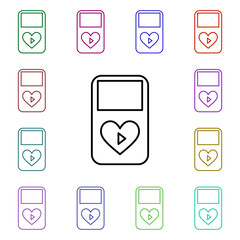 Poster - Music player with heart multi color style icon. Simple thin line, outline vector of heartbeat icons for ui and ux, website or mobile application