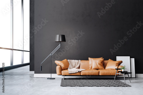 Fotografía 3d beautiful interior with couch and floor lamp