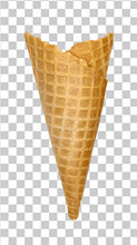 Empty Waffle Ice Cream Cone On Isolated Background. Including Clipping Path.