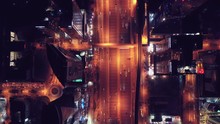 Aerial Top View Of Busy Traffic On Highway In Dubai At Night