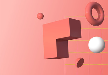 Poster - 3D shapes or abstract design elements falling in trendy colorful surreal background