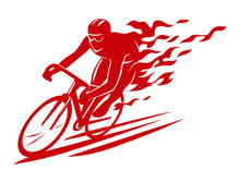 Silhouette Of A Racing Cyclist Burning, On Fire