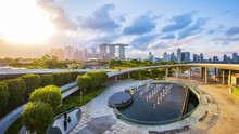 4k Time Lapse Suset Of Singapore City Skyline At Marina Barrage