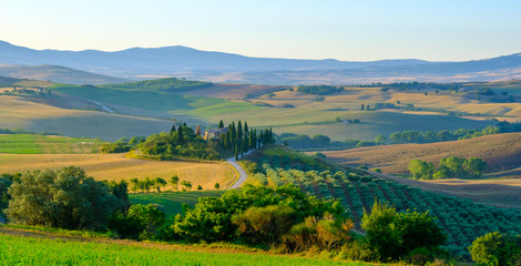 Wall Mural - Late summer aerial landscape of valley in Tuscany