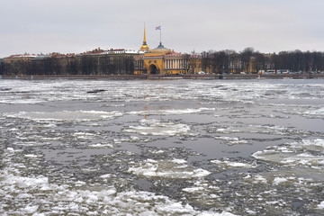 Wall Mural - Admiralty embankment and Neva river.