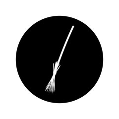 Broom. Vector illustration in the form of a round black and white icon for websites.