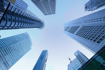 low angle view of singapore financial buildings 