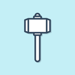 Sticker - Blue line Battle hammer icon isolated on blue background. Vector Illustration