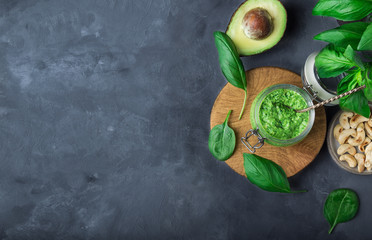 Canvas Print - Homemade vegan pesto sauce in jar